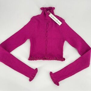 For Love & Lemons Women's Pink Ruffled Turtle Neck Pullover Sweater Size S NWT